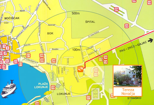 Apartmani Tereza  - Novalja (karta mjesta)